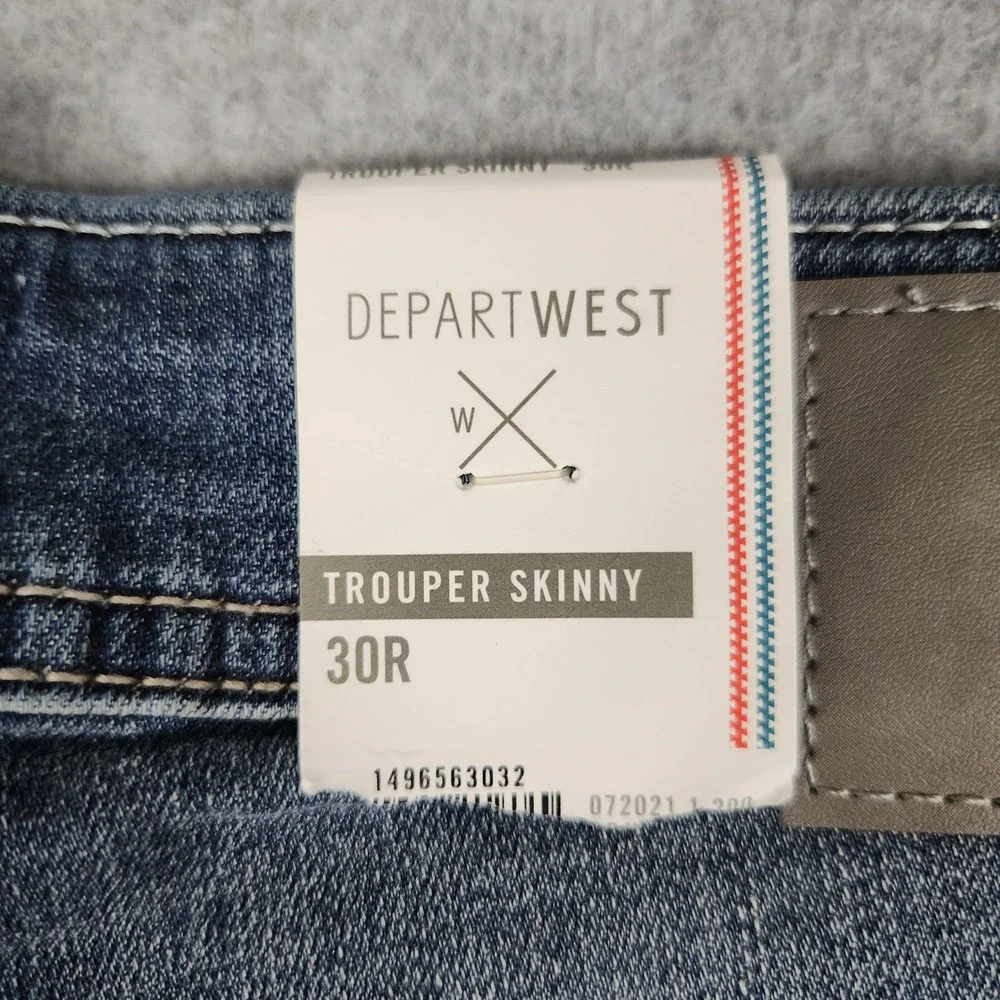 Departwest Trouper Skinny Jeans Mens 30R Blue Denim Slim Fit Low Rise Distressed
